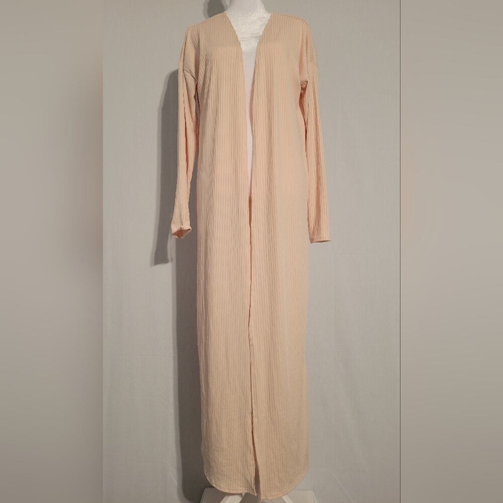 Boohoo Ribbed Longline Open Front Duster Cardigan women's size 12 Pink